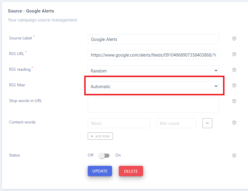 RSS filtering alrogithm